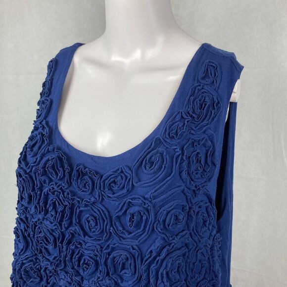 Design History Dress Womens Sz‎ 2X Navy Blue Floral Applique Sheath Tank Stretch - Picture 6 of 8